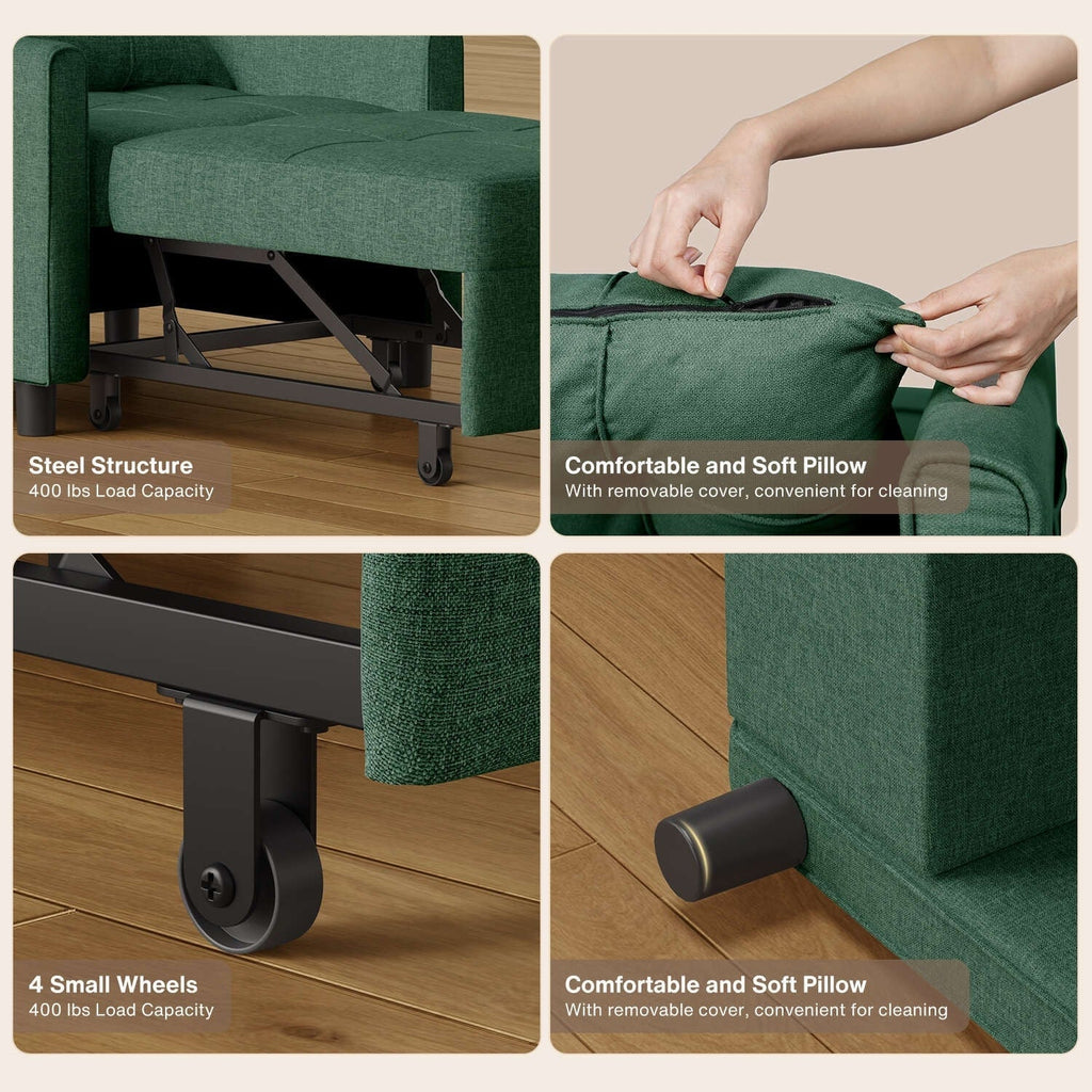 Divano letto trasformabile 3-in-1, Poltrona letto estraibile, Letto pieghevole convertibile per soggiorno