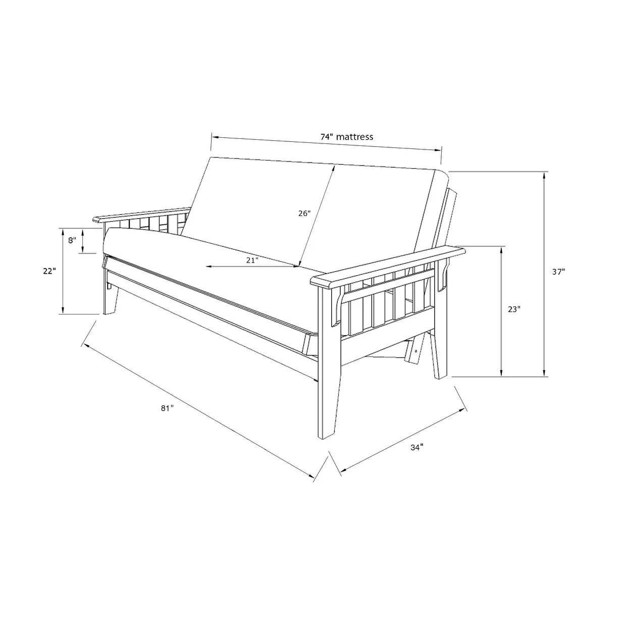 Set Futon Noce Rustico Full-size con Materasso