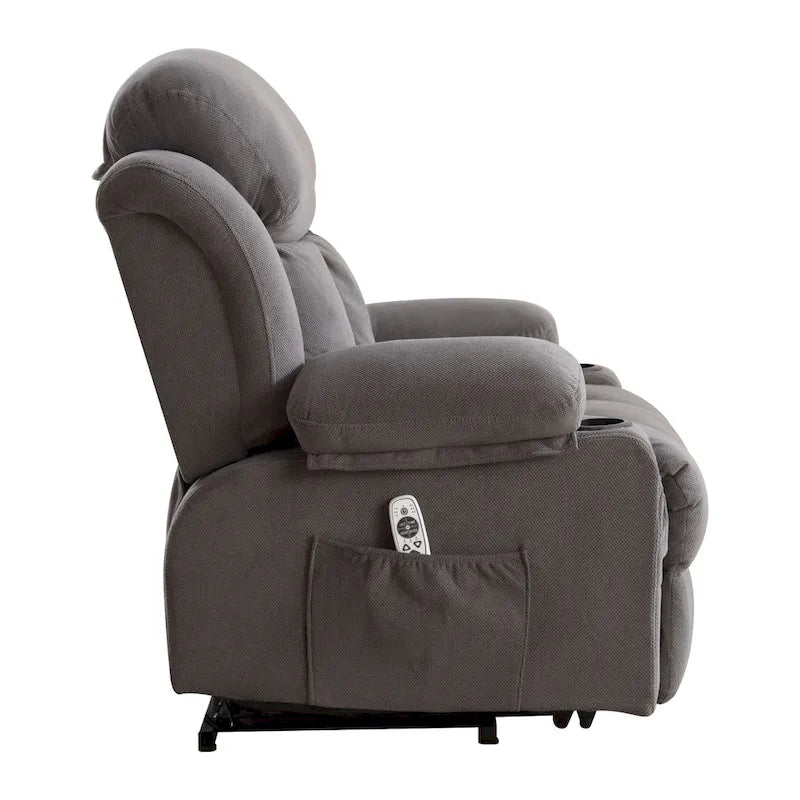 Poltrona reclinabile elettrica Grey Power con massaggio riscaldante, ricarica USB, telecomando e comode tasche laterali per anziani