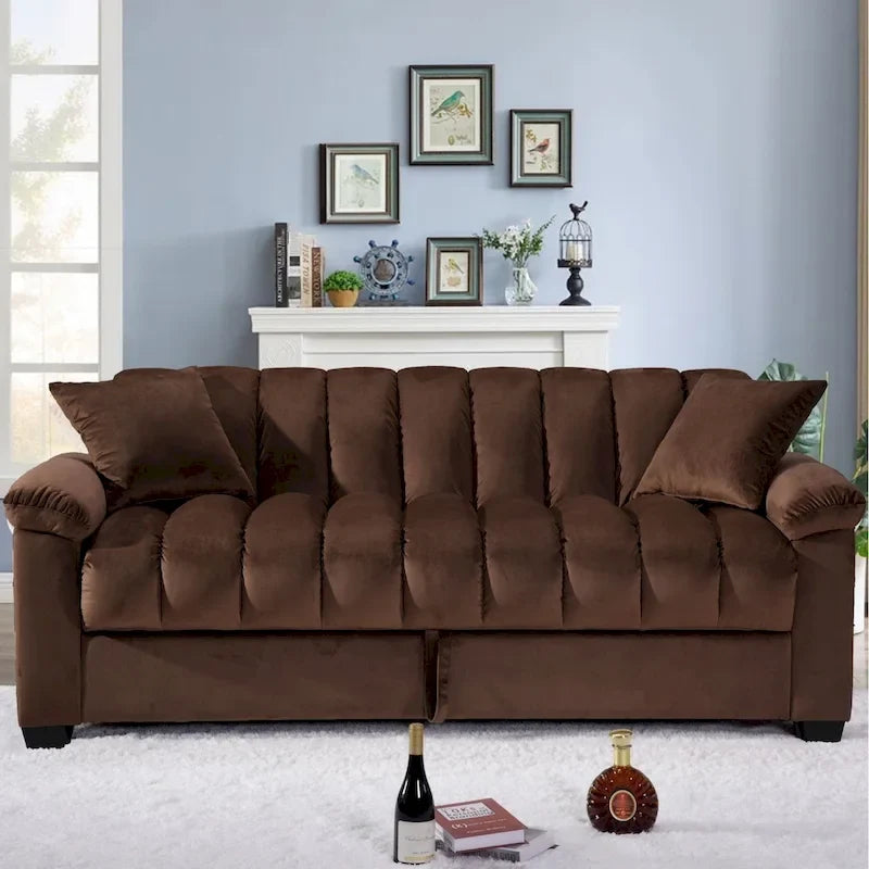 Divano letto convertibile in velluto da 82,7" con 2 cuscini