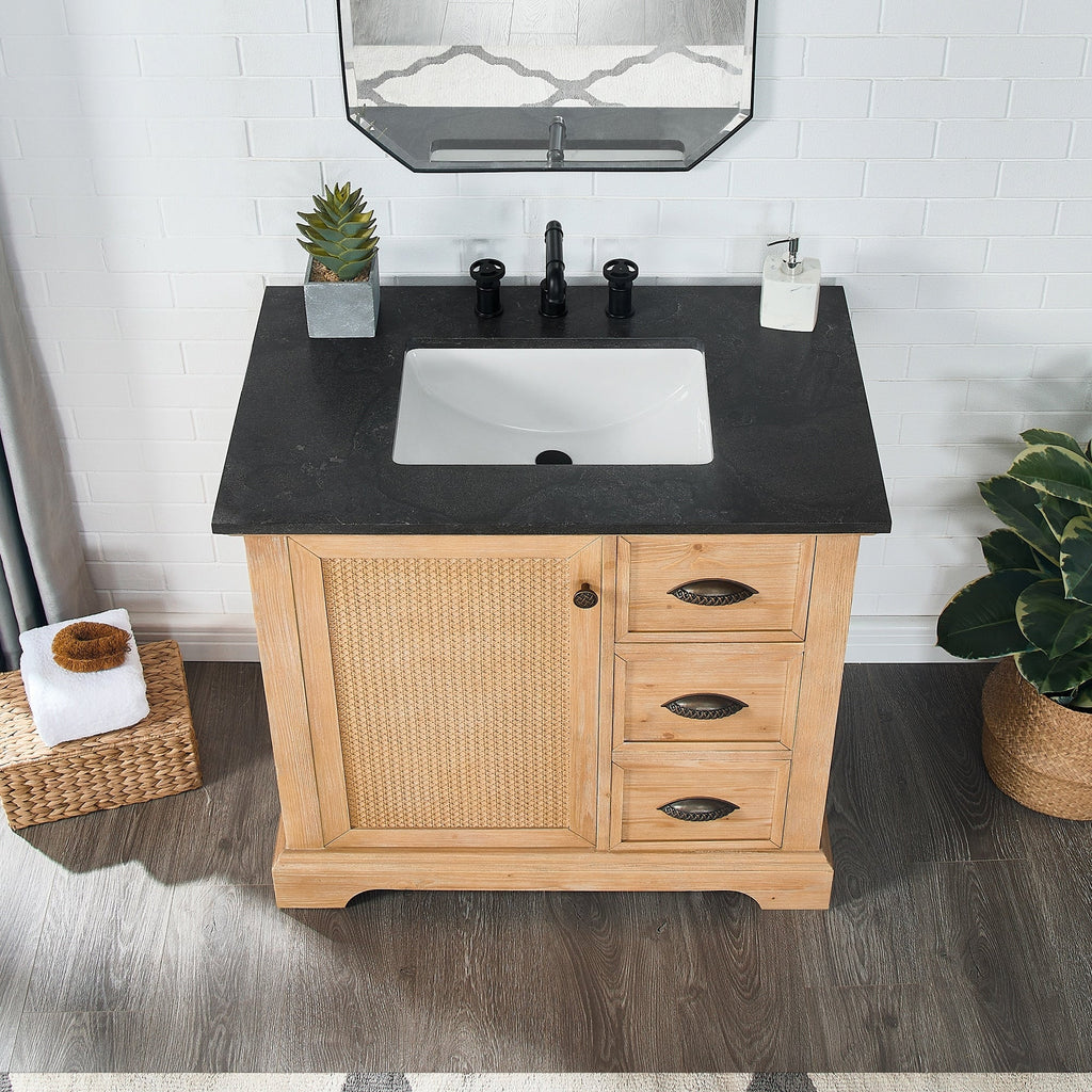 Mobile bagno Hervas con top in marmo naturale senza specchio