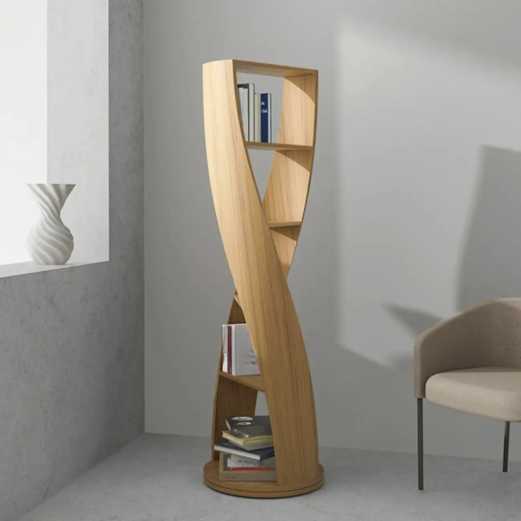 Libreria verticale a 5 ripiani in legno modello clessidra contemporanea