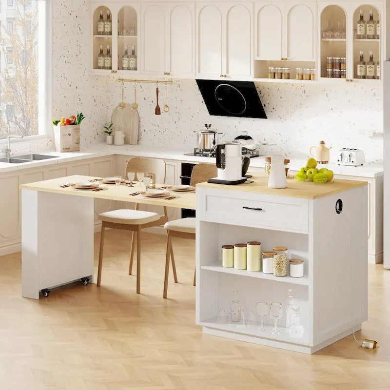 82.7 Isola da cucina in legno per 4-6 persone con tavolo da pranzo allungabile e contenitore a doppia dimensione