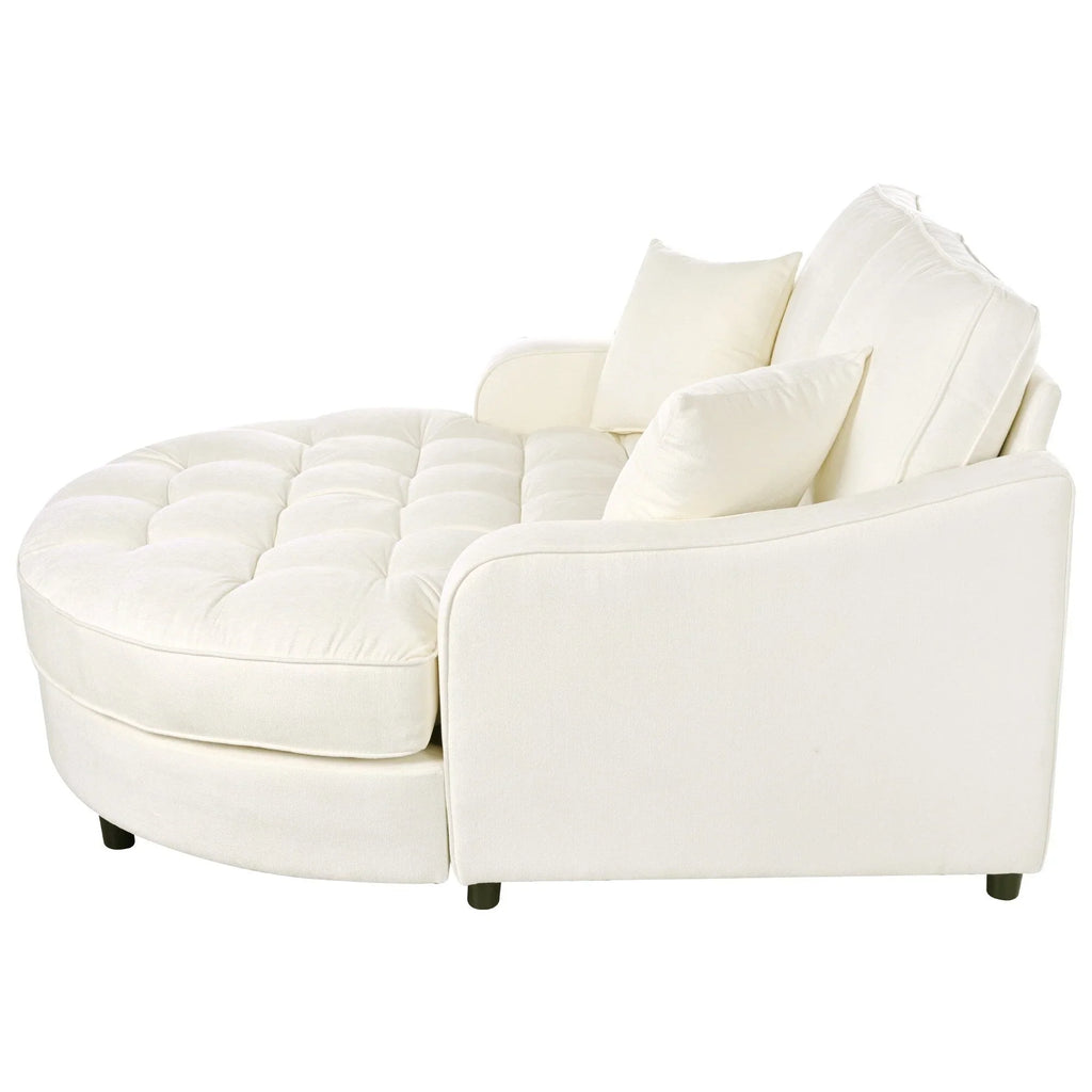 Divano Letto Chaise Longue in ciniglia, Divano Imbottito con Schienale Trapuntato e 2 Cuscini Rimovibili per Soggiorno