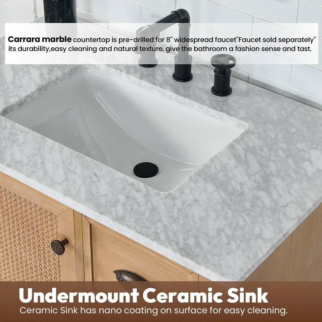 Mobile bagno Hervas con top in marmo naturale senza specchio