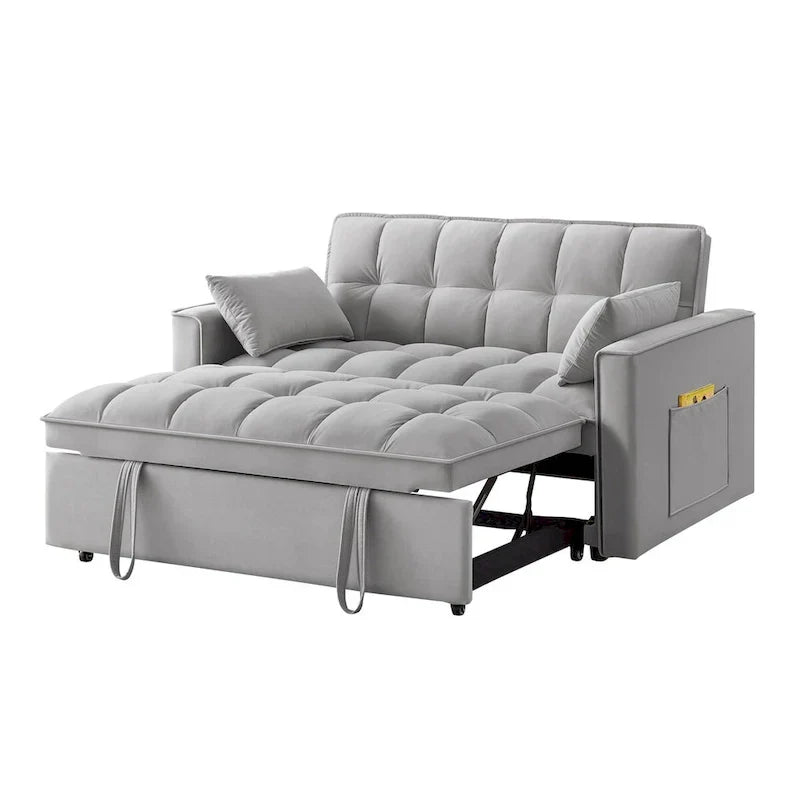 Divano letto a due posti 4 in 1 con braccioli e tasche portaoggetti, divano letto estraibile multifunzionale trapuntato con schienale regolabile
