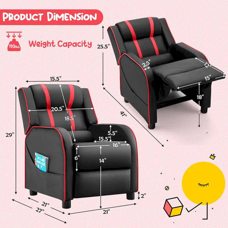 Poltrona Reclinabile Ergonomica Gymax per Bambini in Pelle con Poggiapiedi