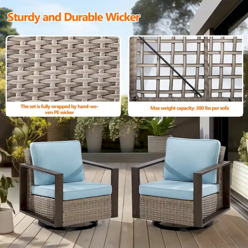 Cozywor Set 2 Sedie a Dondolo da Esterno in Rattan per Patio con Telaio in Metallo e Cuscini