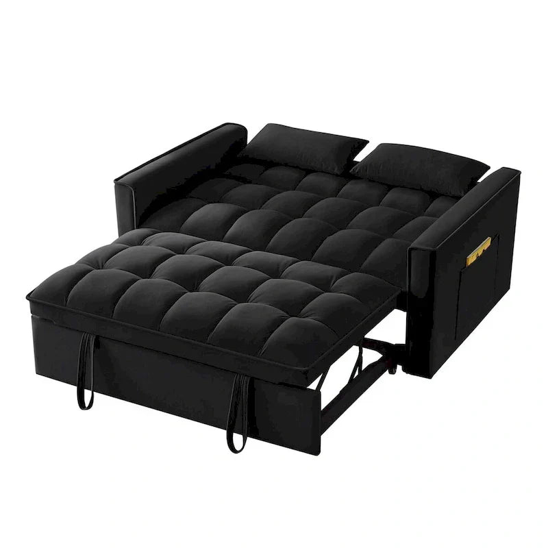 Divano letto a due posti 4 in 1 con braccioli e tasche portaoggetti, divano letto estraibile multifunzionale trapuntato con schienale regolabile