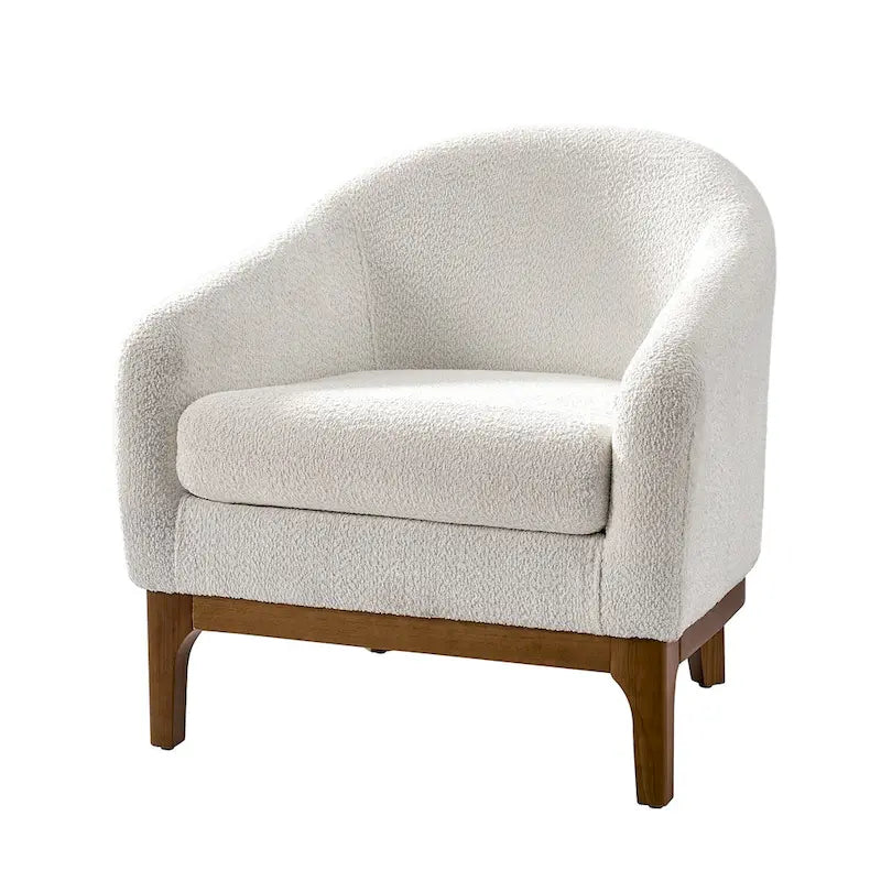 Poltrona a botte Augus Modern Boucle con gambe in legno massello di HULALA HOME