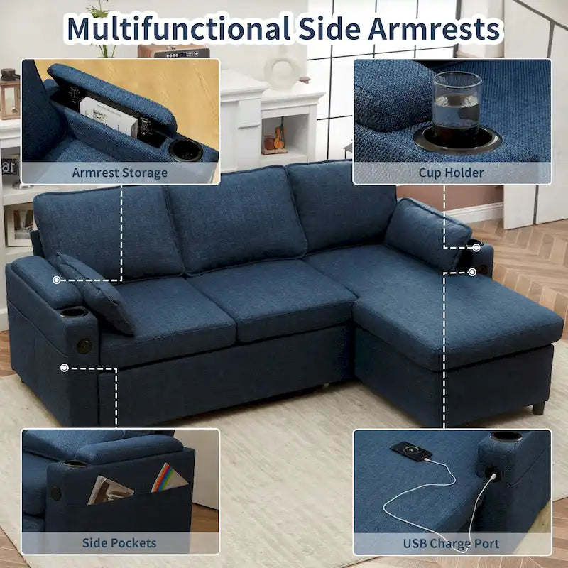 Divano letto a L da 80", Divano letto a scomparsa, Divano letto convertibile con penisola reversibile