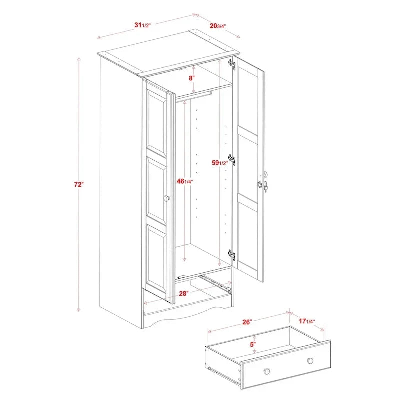 Guardaroba Flessibile in Legno Massello al 100% con Pomelli in Metallo o Legno