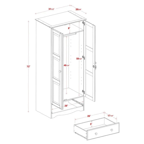 Guardaroba Flessibile in Legno Massello al 100% con Pomelli in Metallo o Legno