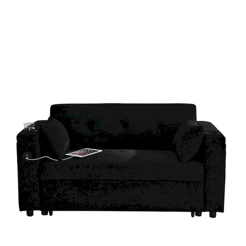 Divano Letto Estraibile 54", Divano Reclinabile 2 Posti con Contenitore, Cuscino Lombare, Presa USB