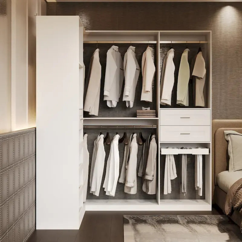 Armadio ad angolo con 2 aste appendiabiti, porta pantaloni e scarpiera, Organizer Armadi