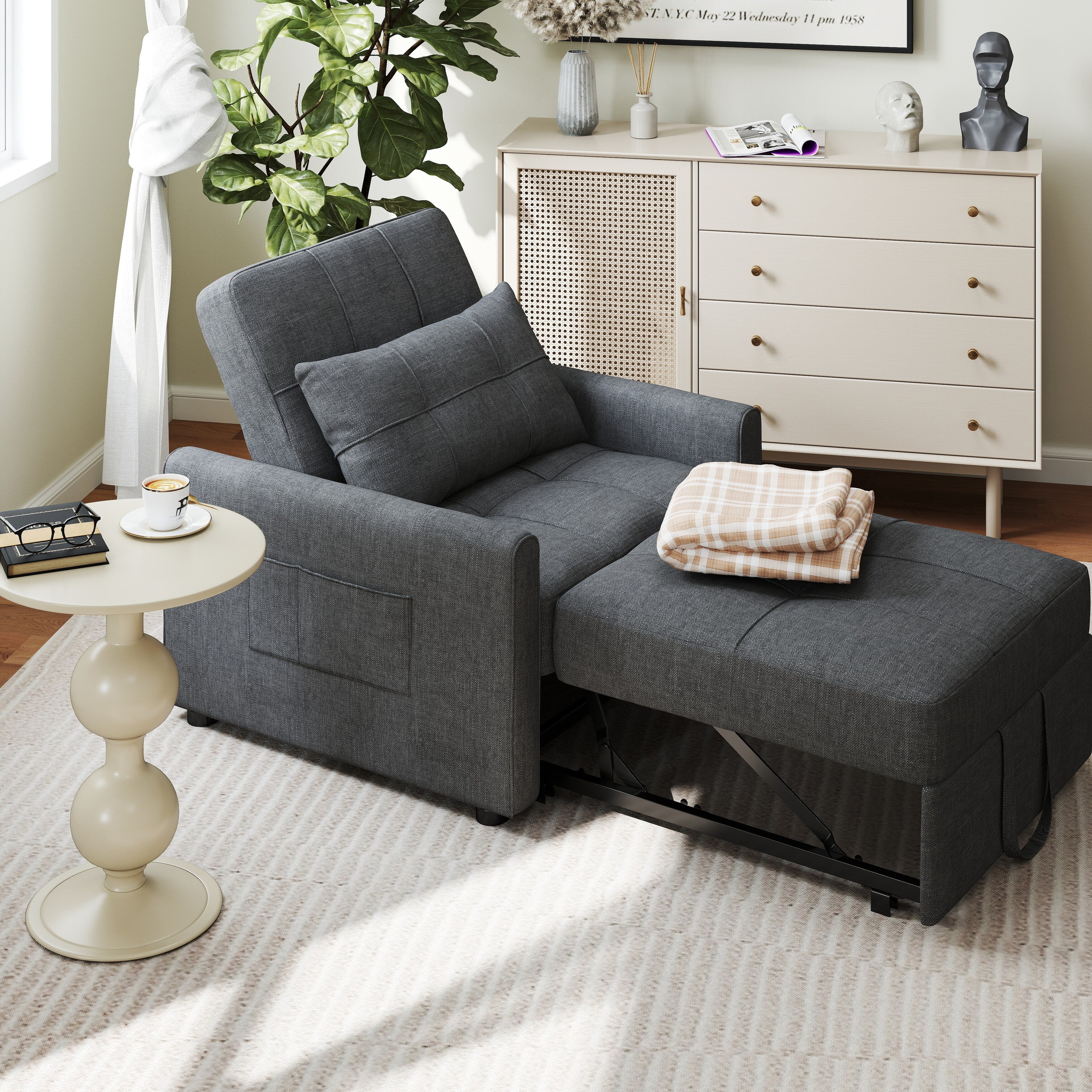 Divano letto trasformabile 3-in-1, Poltrona letto estraibile, Letto pieghevole convertibile per soggiorno