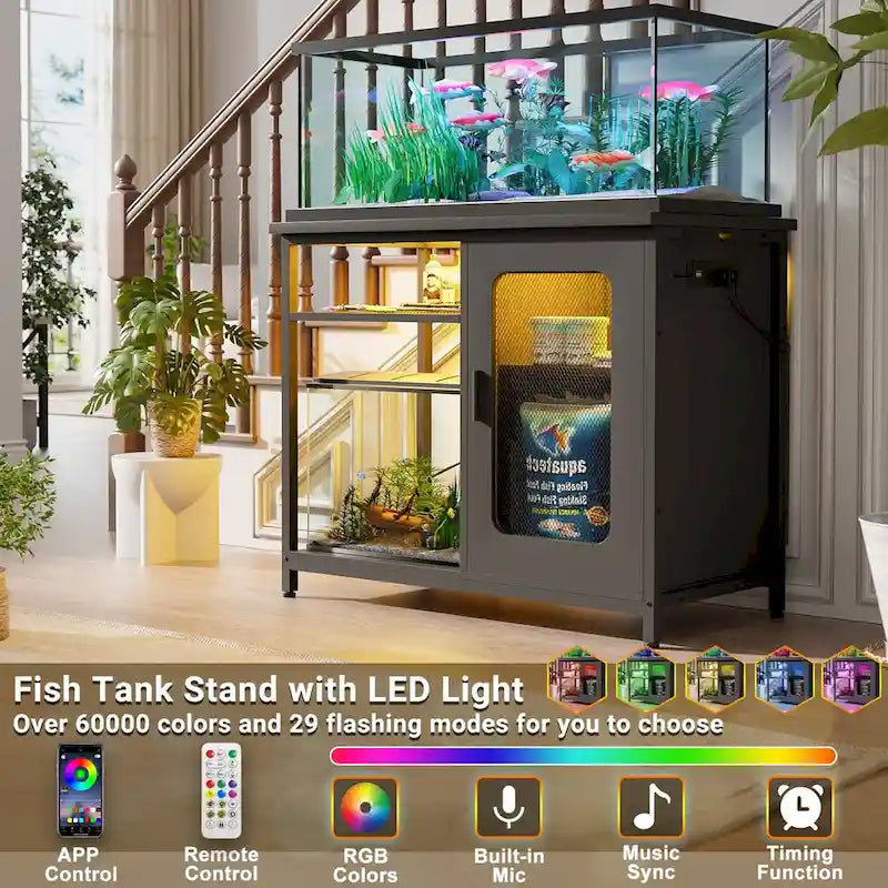 Supporto per acquario da 75-110 litri con prese di corrente e luce a LED