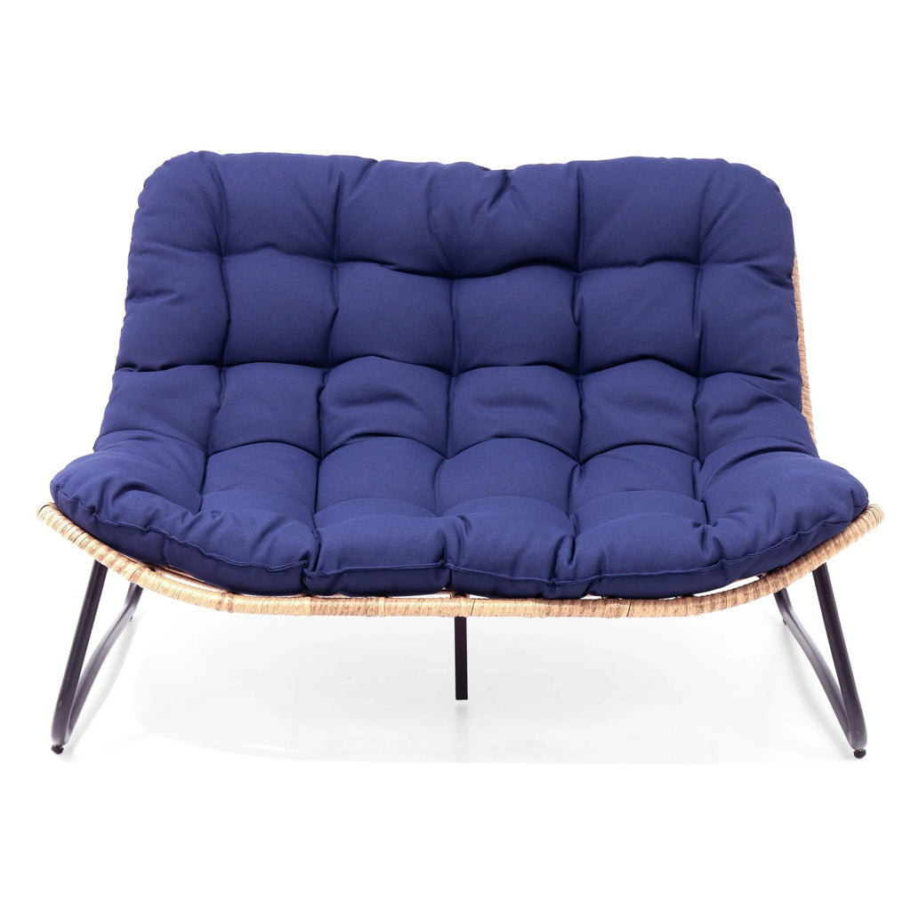 Divanetto due posti Double Papasan con cuscino, in rattan PE per tutte le stagioni e struttura in metallo per interni ed esterni