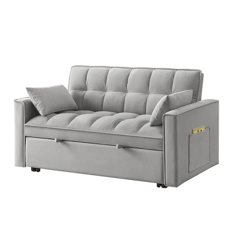 Divano letto a due posti 4 in 1 con braccioli e tasche portaoggetti, divano letto estraibile multifunzionale trapuntato con schienale regolabile