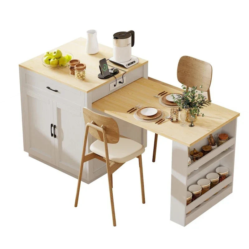 82.7 Isola da cucina in legno per 4-6 persone con tavolo da pranzo allungabile e contenitore a doppia dimensione