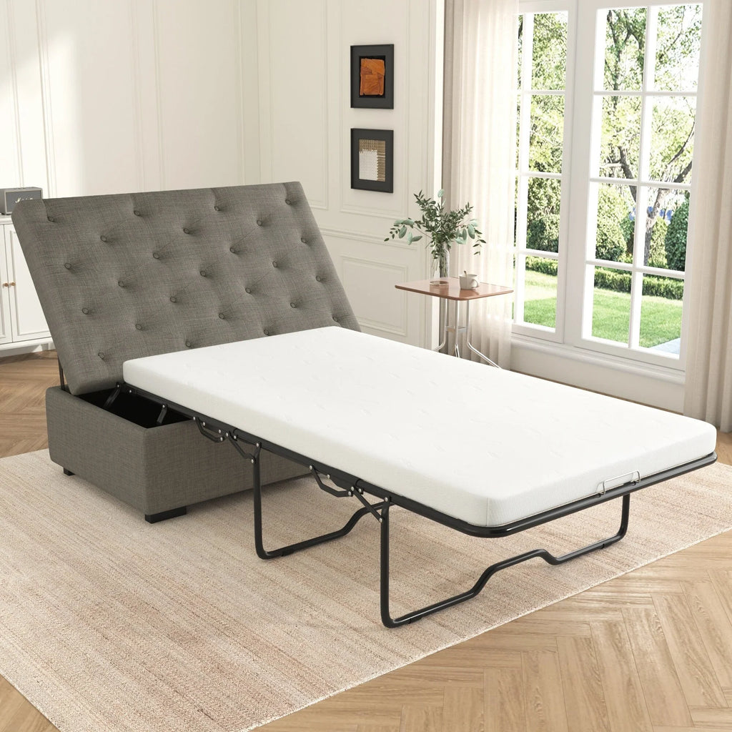 Divano Letto Pieghevole, Pouf da 49.6 con Divano Letto Pieghevole, Pouf Convertibile con Materasso Memory e Design Trapuntato
