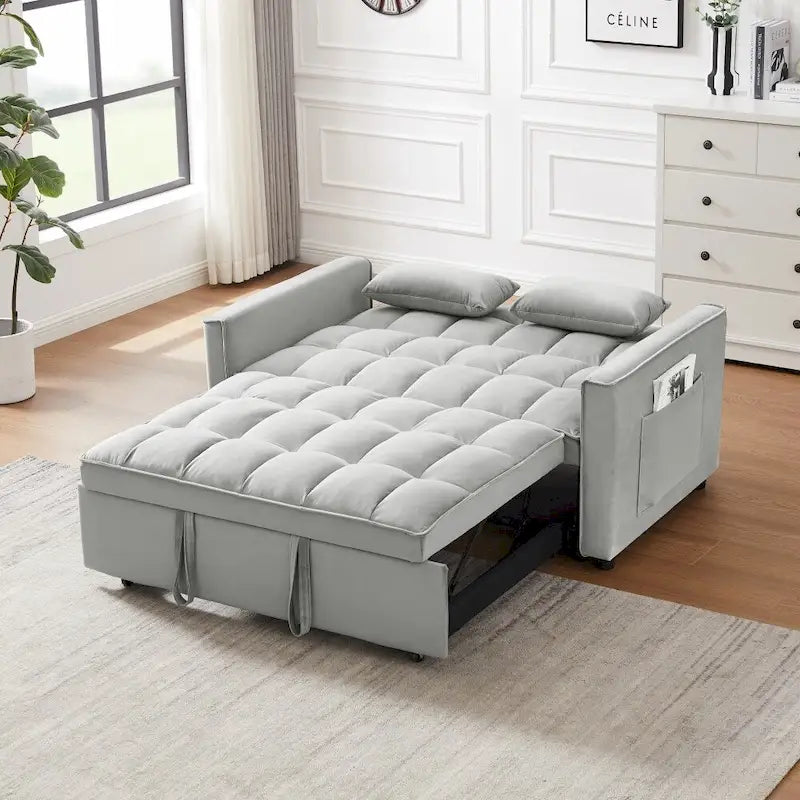 Divano letto 3 in 1 in velluto convertibile con letto estraibile e schienale reclinabile