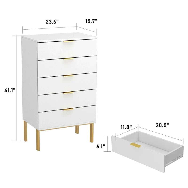 Cassettiera a 5 cassetti Comodino Armadietto contenitore 23,6 L Bianco/Nero
