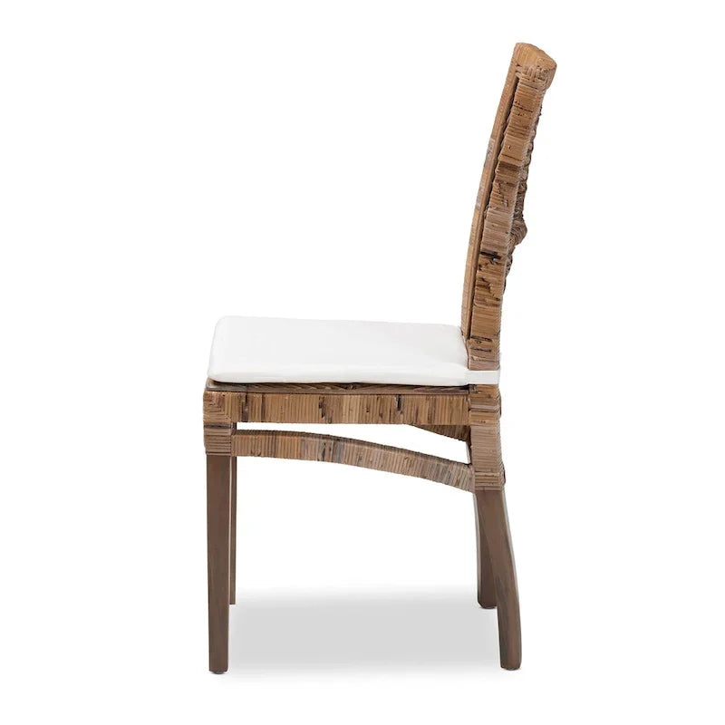 Sedia da pranzo Laluna bohémien moderna in rattan/legno di mogano con cuscino