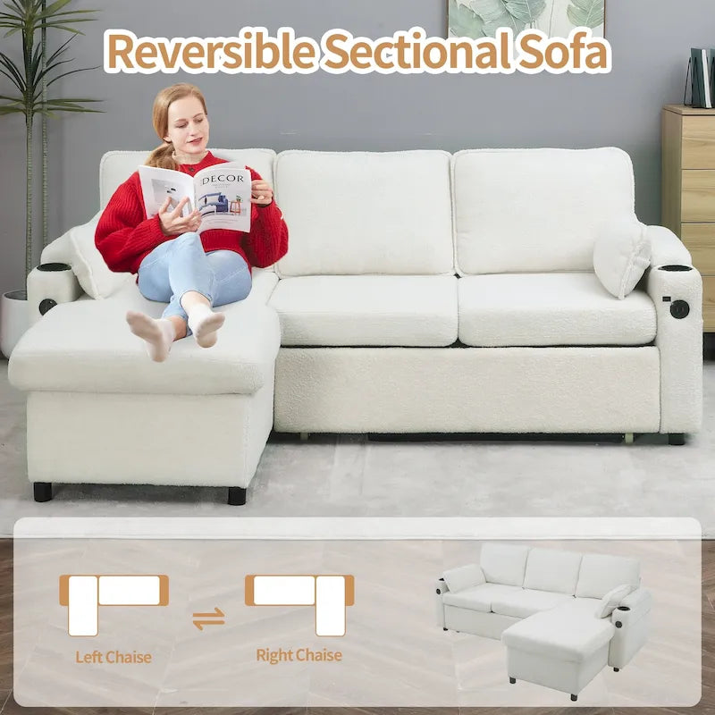 Divano letto a L da 80", Divano letto a scomparsa, Divano letto convertibile con penisola reversibile