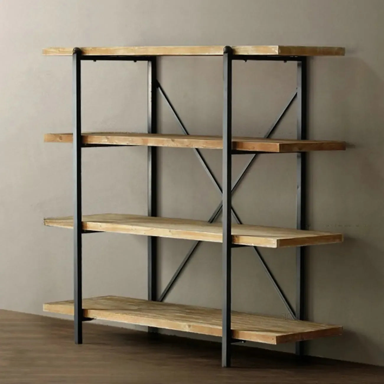 Libreria da parete industriale a 4 ripiani in legno e metallo