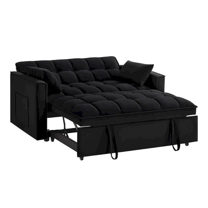 Divano Letto Estraibile 4-in-1 - Divanetto in Velluto - Divano Letto Convertibile con Schienale Reclinabile, 2 Tasche Laterali