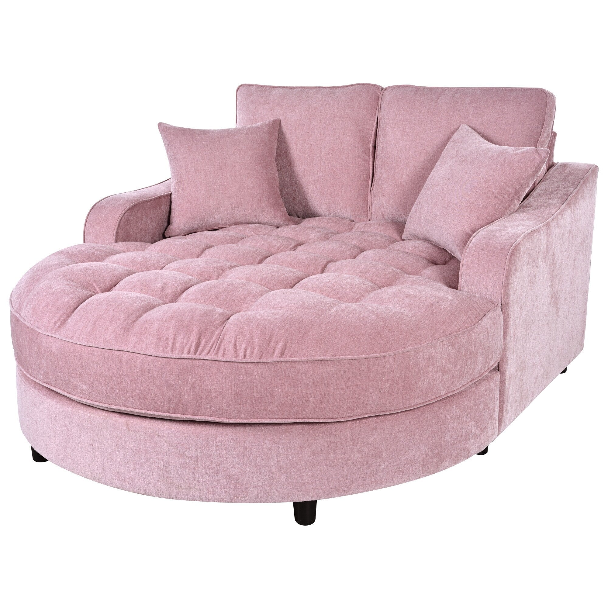 Divano Letto Chaise Longue in ciniglia, Divano Imbottito con Schienale Trapuntato e 2 Cuscini Rimovibili per Soggiorno