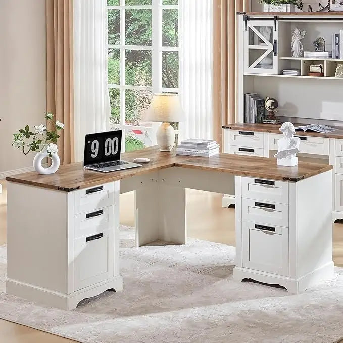 60 Scrivania Direzionale a L da Fattoria, Scrivania ad Angolo in Legno, Scrivania per Computer