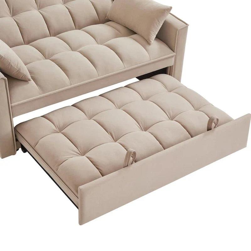 Divano letto a due posti 4 in 1 con braccioli e tasche portaoggetti, divano letto estraibile multifunzionale trapuntato con schienale regolabile