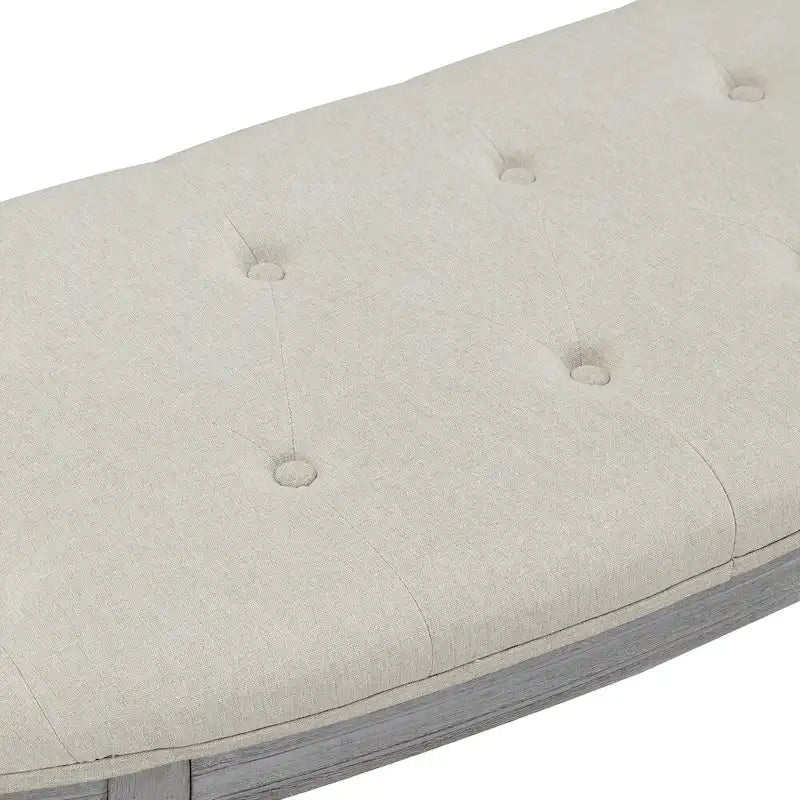 Panca imbottita trapuntata beige con gambe in legno - 55L x 20A