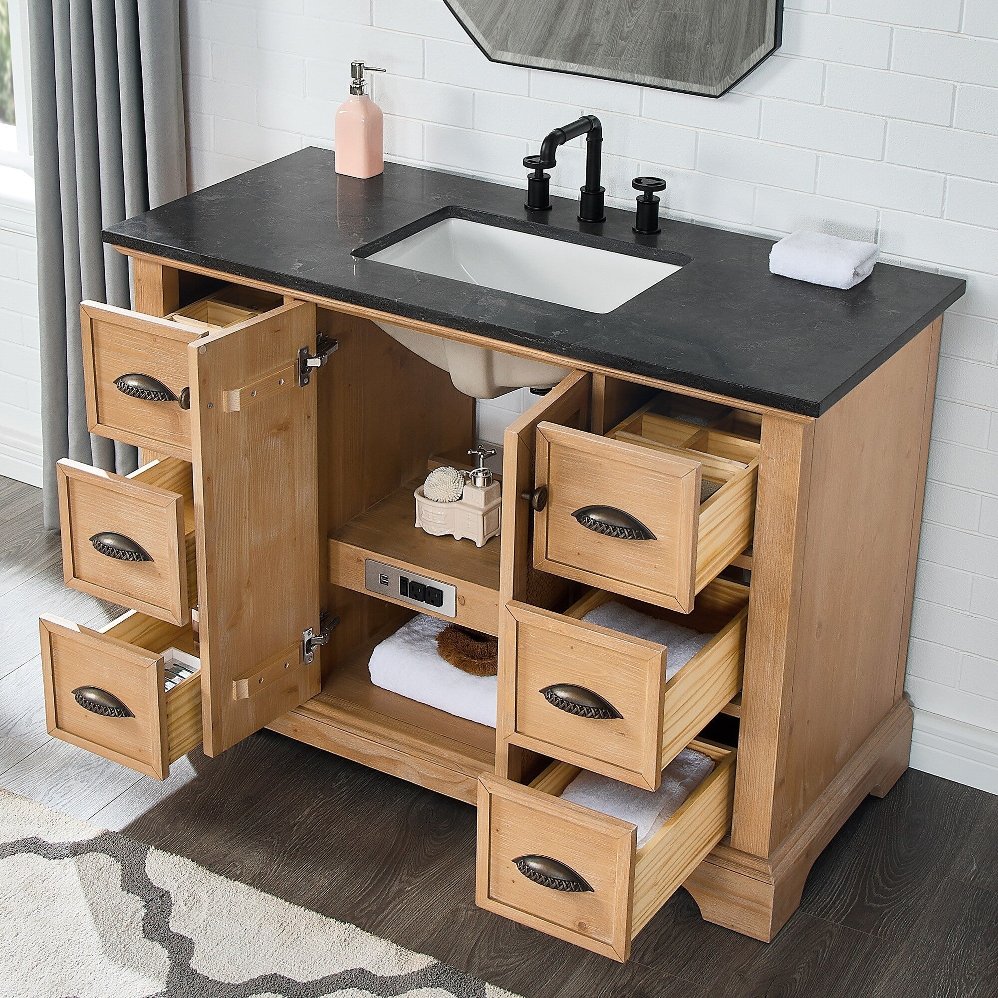 Mobile bagno Hervas con top in marmo naturale senza specchio