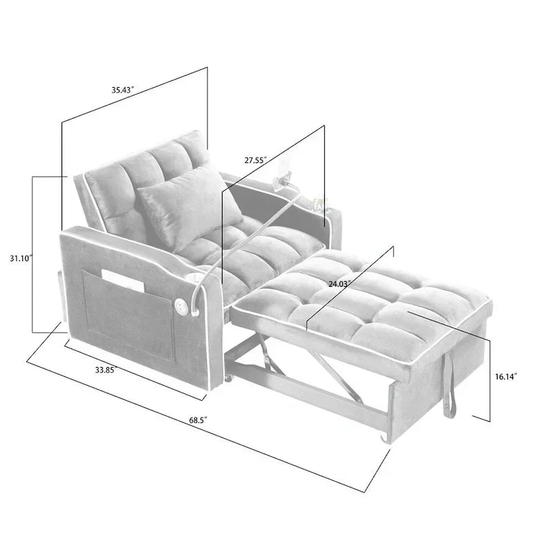 Poltrona Letto Trasformabile Divano Letto Pieghevole Regolabile