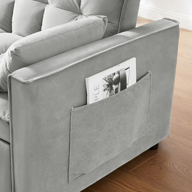 Divano letto 3 in 1 in velluto convertibile con letto estraibile e schienale reclinabile