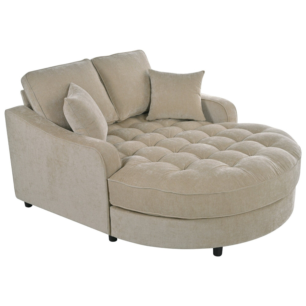Divano Letto Chaise Longue in ciniglia, Divano Imbottito con Schienale Trapuntato e 2 Cuscini Rimovibili per Soggiorno