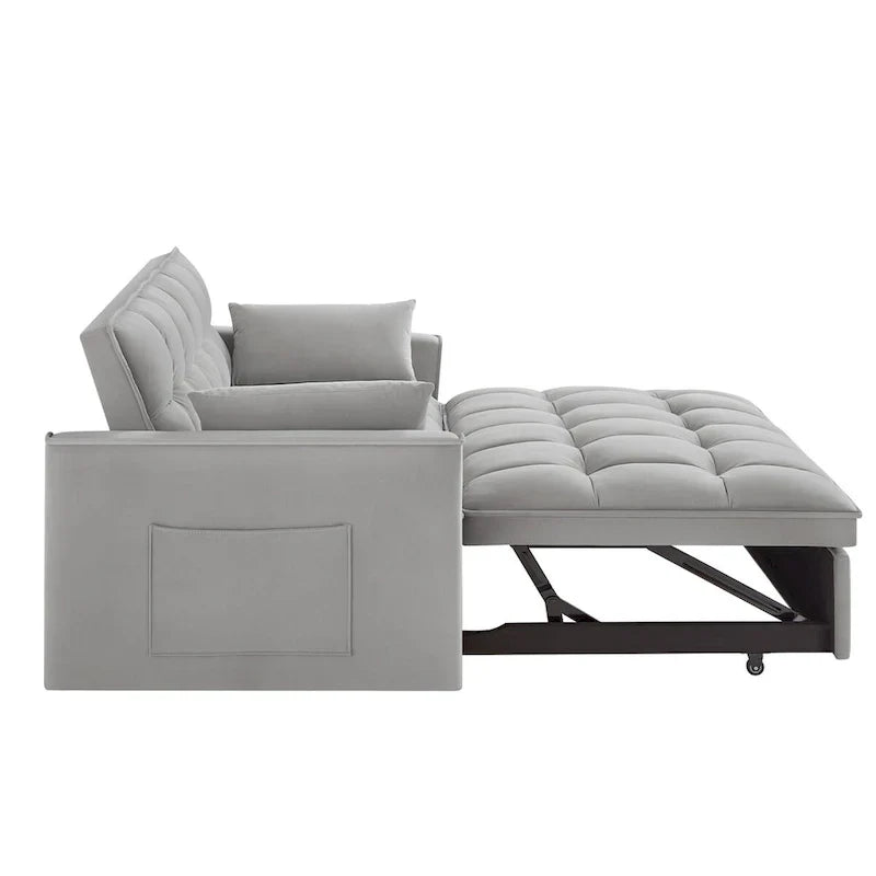Divano letto a due posti 4 in 1 con braccioli e tasche portaoggetti, divano letto estraibile multifunzionale trapuntato con schienale regolabile