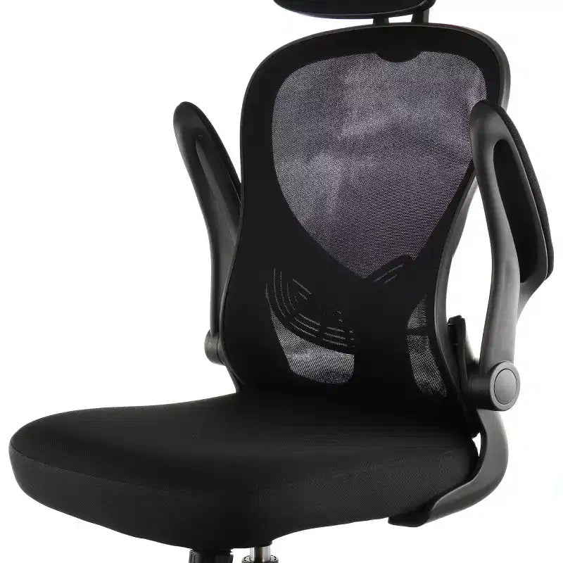 High Back Adjustable Mesh and Fabric Office Chair in Black and Gray with Adjustable Head Rest