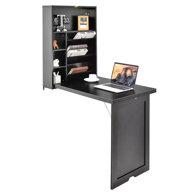 Wall Mounted Computer Convertible Desk Floating Desk w/ Storage Bookcases