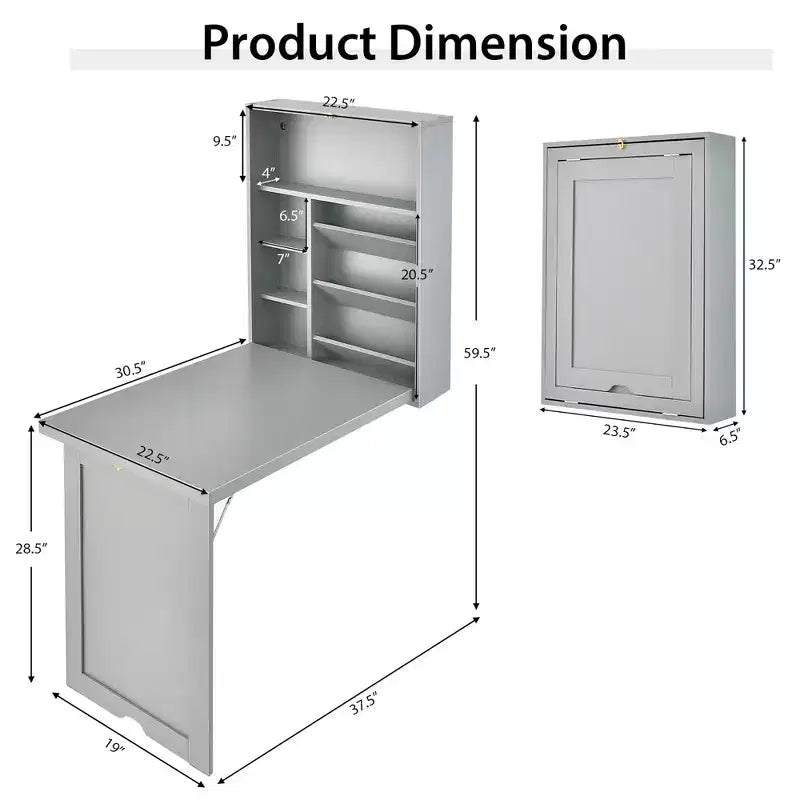 Wall Mounted Computer Convertible Desk Floating Desk w/ Storage Bookcases