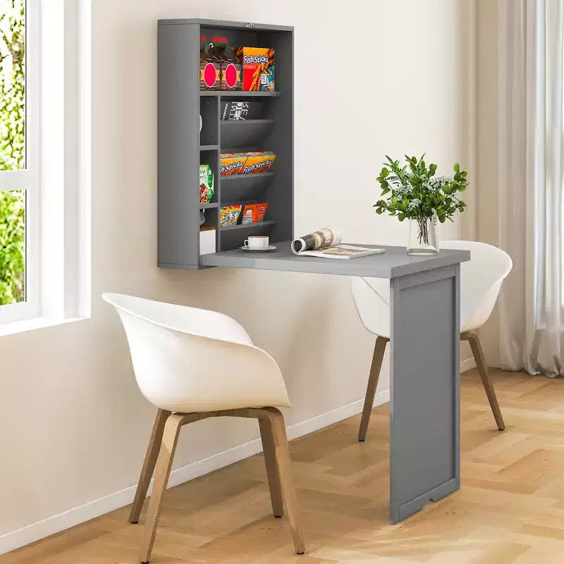 Wall Mounted Computer Convertible Desk Floating Desk w/ Storage Bookcases