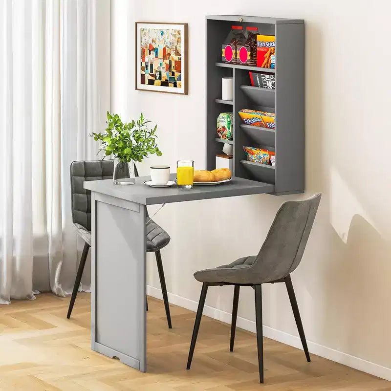 Wall Mounted Computer Convertible Desk Floating Desk w/ Storage Bookcases