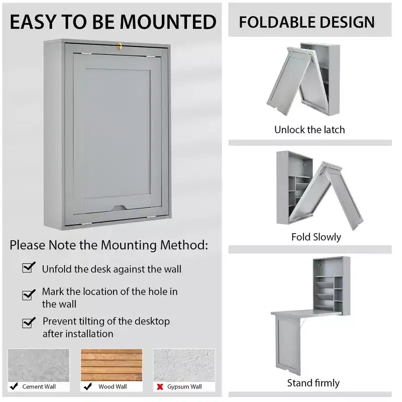 Wall Mounted Computer Convertible Desk Floating Desk w/ Storage Bookcases