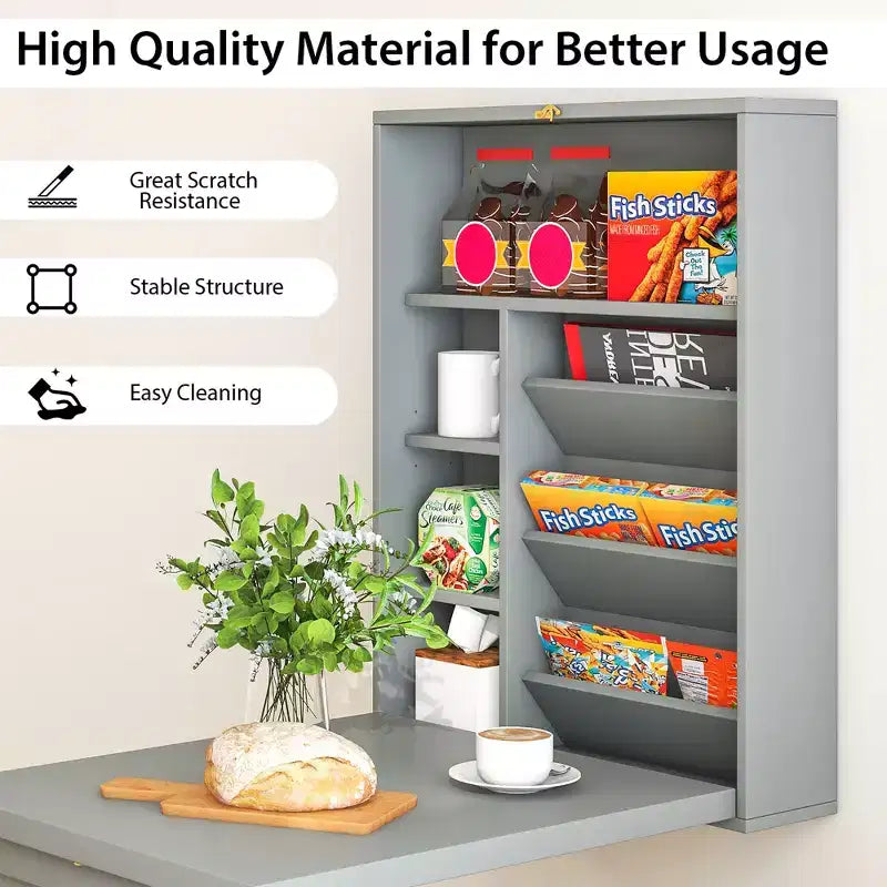 Wall Mounted Computer Convertible Desk Floating Desk w/ Storage Bookcases