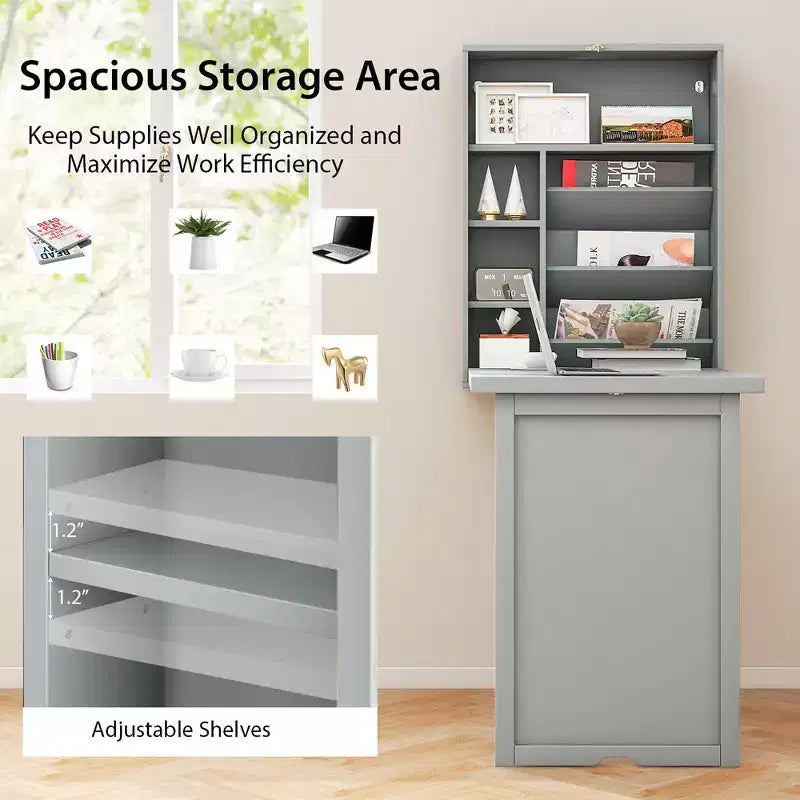 Wall Mounted Computer Convertible Desk Floating Desk w/ Storage Bookcases