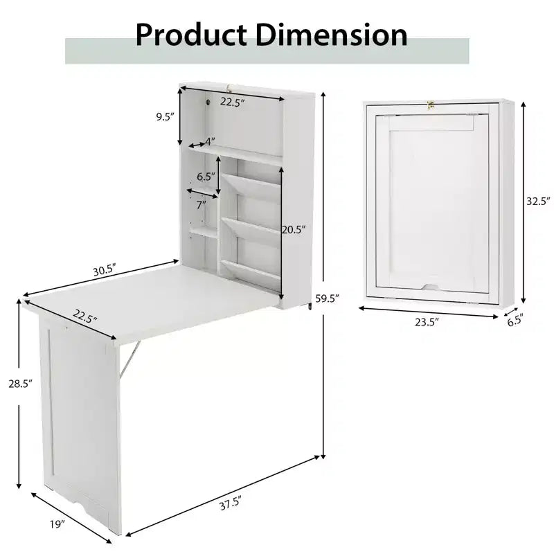 Wall Mounted Computer Convertible Desk Floating Desk w/ Storage Bookcases