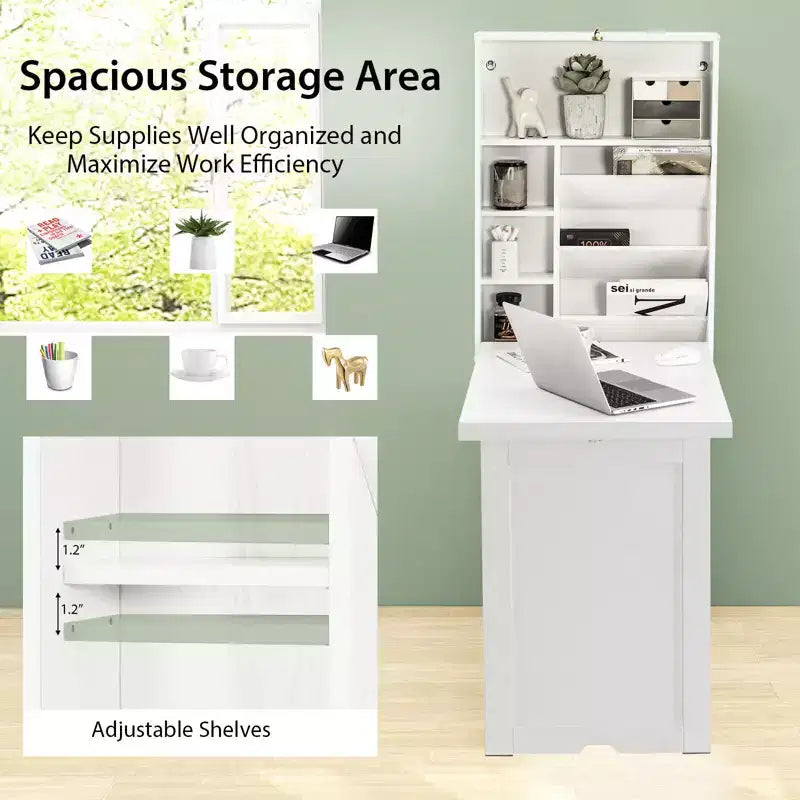 Wall Mounted Computer Convertible Desk Floating Desk w/ Storage Bookcases